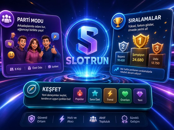 Slotrun online oyun platformu tanıtım görseli ve arayüz detayları